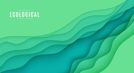 Wall Mural - abstract green flyer in cut paper style. cutout grass wave template for save the earth posters, ecol