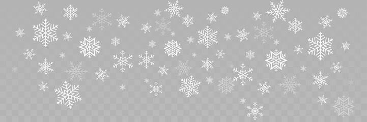 Wall Mural - falling snowflakes different shape. snowflakes, isolated on transparent background. falling snowflak