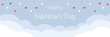 Happy Valentine's Day - Geschenkkarte, Hintergrund in Papierschnitt, Wolken und Herzen hängen von der Decke Banner in Blau