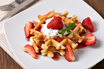 Wall Mural - viennese waffles with strawberry