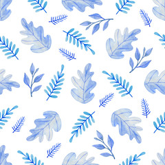 Canvas Print - Seamless pattern with blue oak leaves