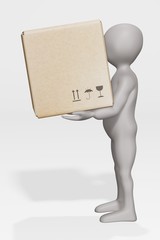 Wall Mural - 3D Render of cartoon character with Cardboard Box