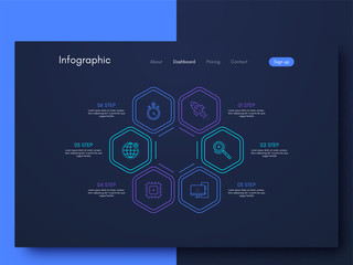 Vector graphics infographics with six options. Template for creating mobile applications, workflow layout, diagram, banner, web design, business reports with 6 steps