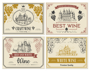 Wall Mural - wine labels. vintage images for labels old medieval castles and towers architectural objects vector 