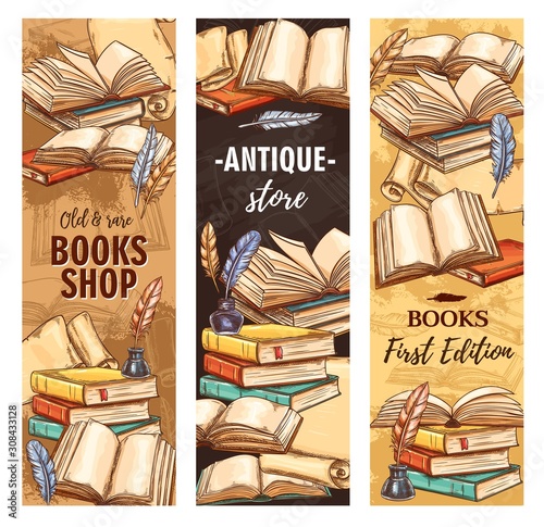 Fotomural Bookshop, old and rare first edition books sketch