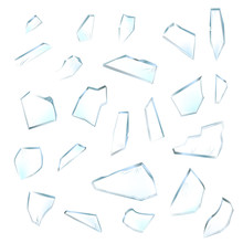 Broken Glass Pieces. Shattered Glass On White Background. Vector Realistic Illustration