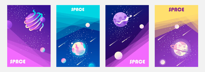 Wall Mural - cosmos, universe and sky. milky way. set of colorful templates for tickets, flyers, banners, posters