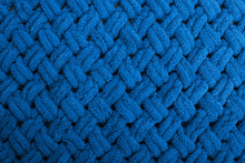 Texture Of Blue Knit Blanket. Plaid Merino Wool.