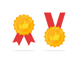 Wall Mural - set of golden medal with thumb up icon in a flat design