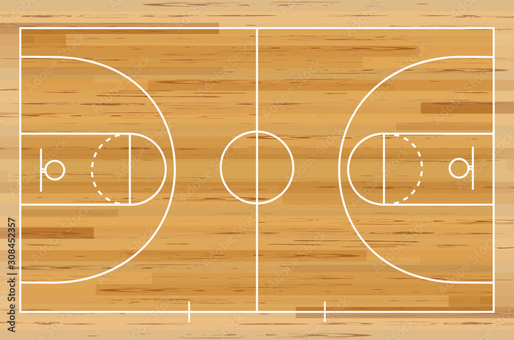 Basketball court floor with line on wood texture background. Vector illustration. - obrazy, fototapety, plakaty 