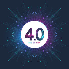 Aufkleber - Industry 4.0 futuristic banner, Logo, icon. Virtual industry 4.0 and Machine Learning. Modern cyber technology, Artificial Intelligence, Robotics. Physical systems concept, cloud computing, vector