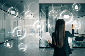 Aufkleber - Businesswoman drawing digital business interface