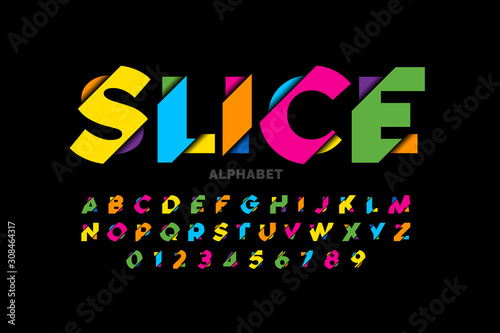 Fotomural Modern vivid color sliced style font, colorful alphabet letters and numbers