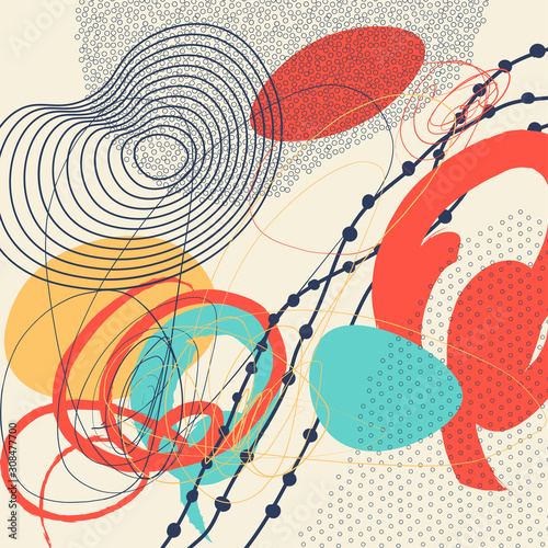 Creative doodle art header with different shapes and textures. Collage. Vector