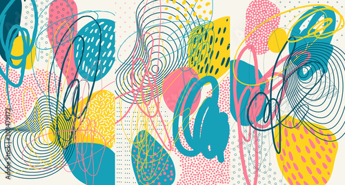 Creative doodle art header with different shapes and textures. Collage. Vector