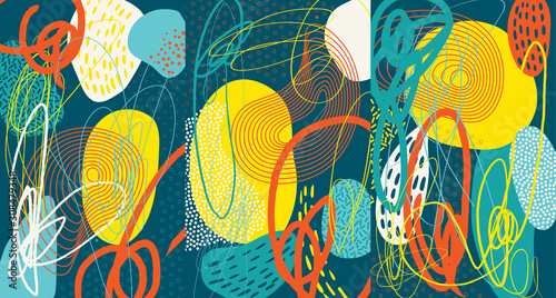 Creative doodle art header with different shapes and textures. Collage. Vector