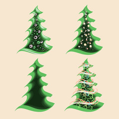 Poster - Set of Abstract Christmas trees for Greeting Cards. Elements of Green Magic Forest, Park or Garden for Children Book Decoration. Holiday Objects for the Game Isolated on White Background