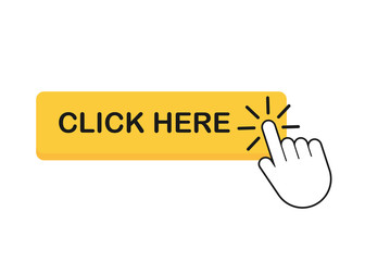 Poster - Click here button with hand pointer clicking. Vector stock illustration.