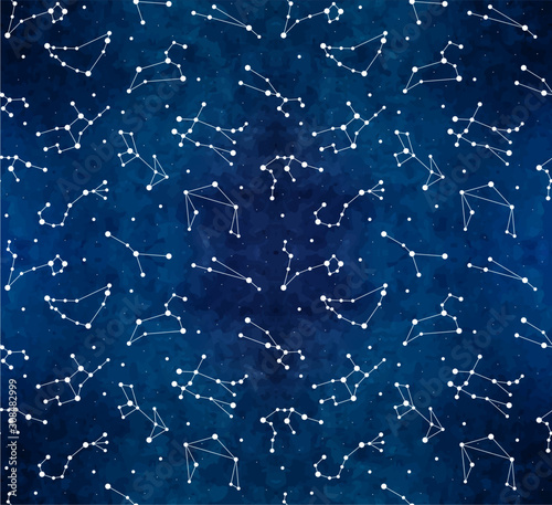Fotomural Seamless pattern with zodiac constellations on watercolor background