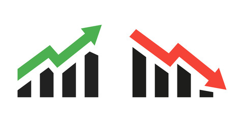 Profit growing green and red arrow icons. Isolated vector icon. Progress bar. Growing graph icons graph sign. Chart increase profit. Growth success arrow icon. EPS 10