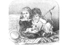 Children Reading A Book - 1894 Vintage Engraved Illustration