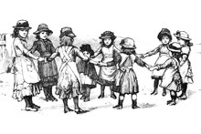 Little Girls Playing Round Dance - Vintage Engraved Illustration, 1894
