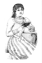 Girl Reading A Book - 1894 Vintage Engraved Illustration