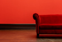Red Chair Or Sofa  In Empty Red Room
