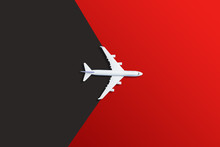 Airplane Model. White Plane On Red Background.