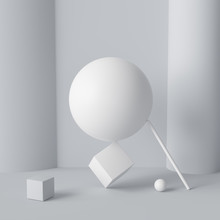 Impossible Happen Geometric Shapes Abstract White Composition Background. Balance. 3d Rendering