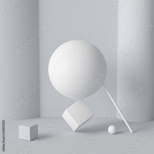 Fotomural Impossible happen geometric shapes abstract white composition background