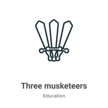 Three Musketeers Outline Vector Icon. Thin Line Black Three Musketeers Icon, Flat Vector Simple Element Illustration From Editable Literature Concept Isolated On White Background