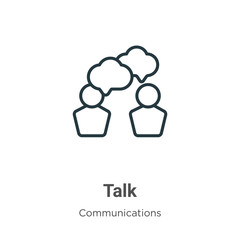 Poster - Talk outline vector icon. Thin line black talk icon, flat vector simple element illustration from editable communications concept isolated on white background