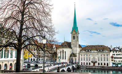 Wall Mural -  The Fraumunster church. Zurich, Switzerland