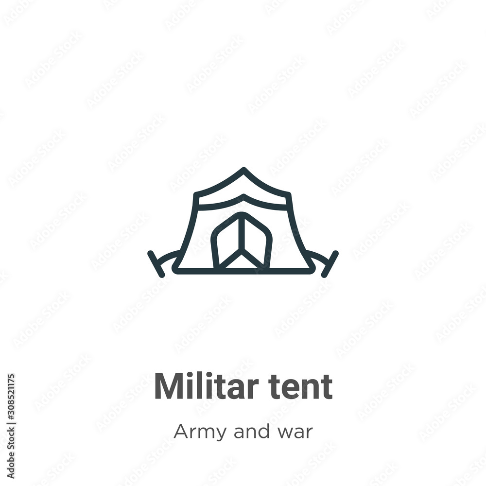 Militar tent outline vector icon. Thin line black militar tent icon ...