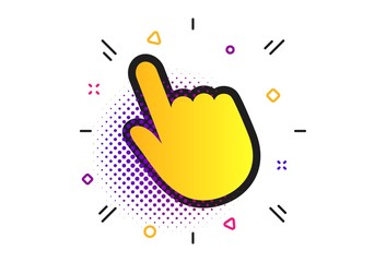 Poster - Click pointer icon. Halftone dots pattern. Hand with finger cursor sign symbol. Classic flat click icon. Vector