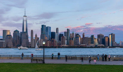 Wall Mural - View to Manhattan midtown skyline from Long Island City at sunrise.