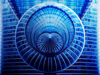Poster - Modern architecture composition with glass dome or ceiling. Artificial intelligence or virtual reality. Abstract science and technology image.