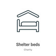Shelter beds outline vector icon. Thin line black shelter beds icon, flat vector simple element illustration from editable charity concept isolated on white background
