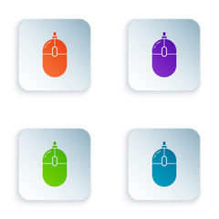 Color Computer mouse icon isolated on white background. Optical with wheel symbol. Set icons in colorful square buttons. Vector Illustration