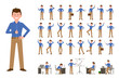 © Cherstva - Cartoon character office business man vector illustration. Flat style design happy worker male person poses set on white background
