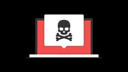 Poster - Laptop with virus on the screen. Loop animation in alpha channel. 4K resolution. 