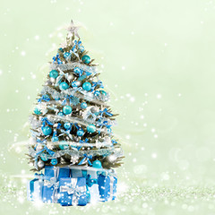 Wall Mural - christmas tree from the xmas lights (play with the light). white bokeh background