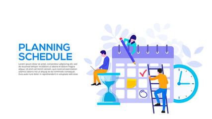 Aufkleber - Flat planning schedule and calendar concept. Time management concept. Illustration for web banner layout template. Landing page.