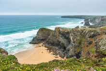 Spectacular Rock Formations At Bedruthan Steps Just North Of Newquay, Cornwall