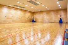 Interior Of Empty Modern Basketball Or Soccer Indoor Sport Court