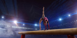 Female gymnast on professional arena.