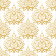 Ethnic Oriental Mehndi Lotus Flower Symbol Seamless Pattern. Golden Ornamental Floral Pattern Vector Background 