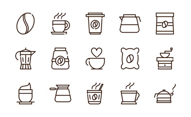 coffee fresh product maker machine and others icon line design