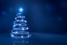 Abstract Christmas Tree On Blue Background	